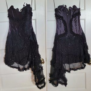 Juan Carlos Pinera Black Sequin Corset Asymmetrical Ruffle Dress